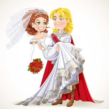 Wedding of Prince Charming and Fairytale princess with red rosesのイラスト素材