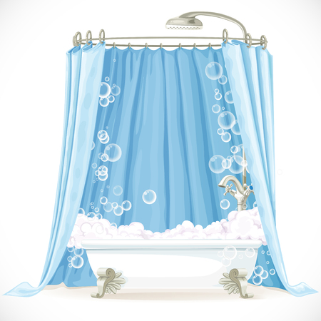 Vintage claw-foot bathtub and a curtain on the hoopのイラスト素材
