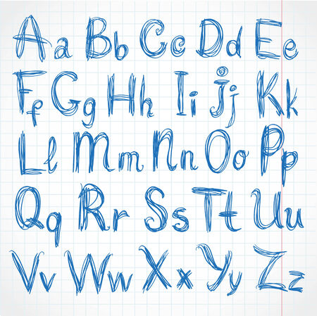 Handwritten script strokes of rough pencil. On of exercise book in cellのイラスト素材