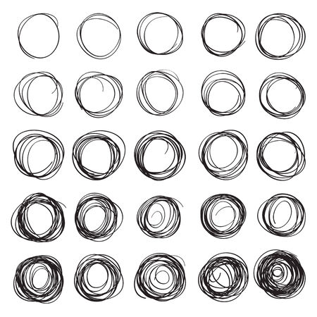 Big set of abstract chaotic round brush strokes sketch different density 1のイラスト素材
