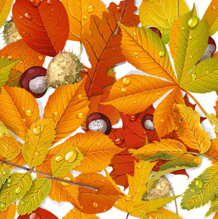 Seamless pattern from autumn leaves and chestnut on the groundのイラスト素材