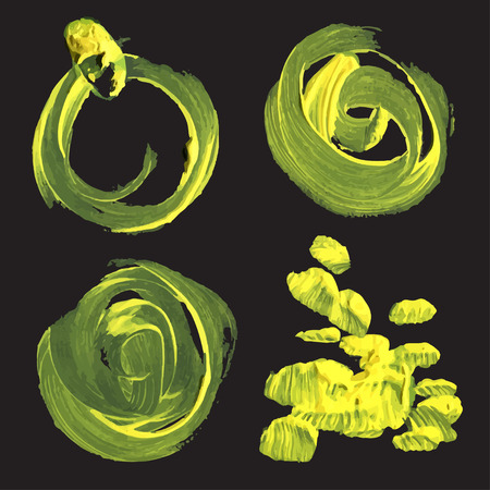 Abstract realistic round strokes drawn thick orange paint on black paper big set 1のイラスト素材