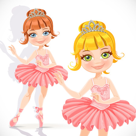 Beautiful little ballerina girl in pink dress and tiara isolated on a white backgroundのイラスト素材