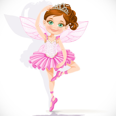Cute little fairy girl in pink tutu and tiara isolated on a white backgroundのイラスト素材