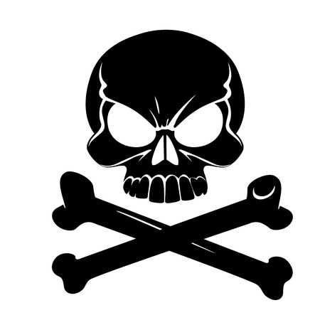 Scary Jolly Roger with bones isolated on white backgroundのイラスト素材