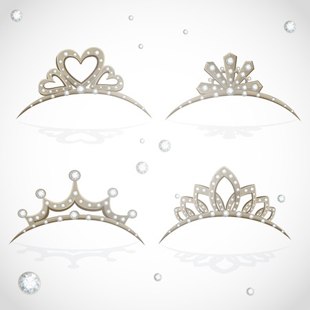 Shining gold tiaras with diamonds isolated on a white backgroundのイラスト素材