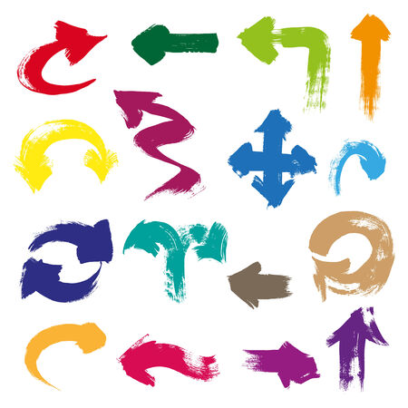 Arrows of different shapes and color drawn with a brush and paintのイラスト素材