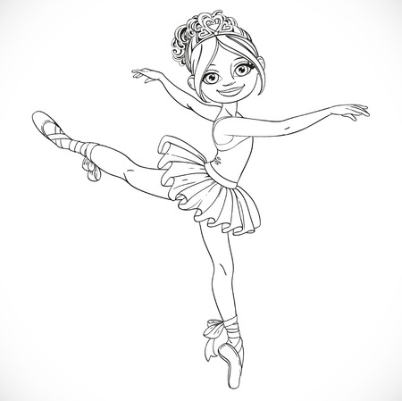 Ballerina girl dancing in ballet tutu outlined isolated on a white backgroundのイラスト素材