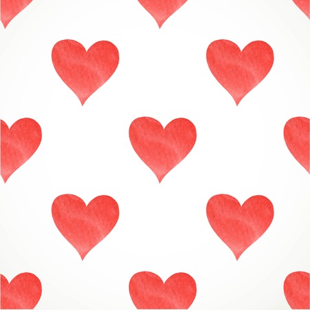 White seamless vector pattern of red hand drawn watercolor paint heartsのイラスト素材