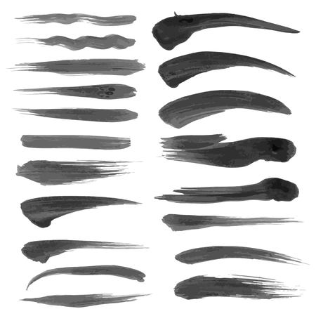 Black abstract ink strokes set on white backgroundのイラスト素材