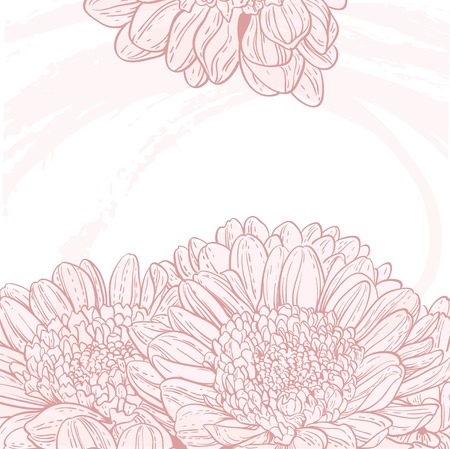 Line drawings pink chrysanthemum grunge backgroundのイラスト素材