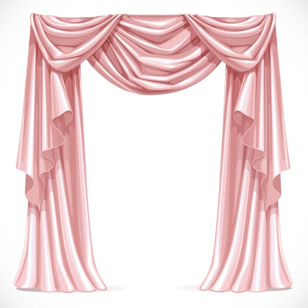 Pink curtain draped with lambrequins isolated on a white backgroundのイラスト素材