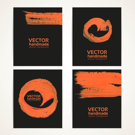 Abstract black and orange brush texture handdrawing banner setのイラスト素材