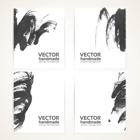 Abstract black and white brush texture hand drawing and prints  banner set 2のイラスト素材