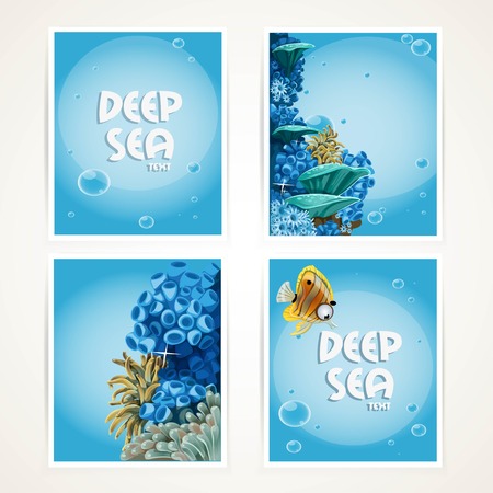 Blue deep sea banner setのイラスト素材
