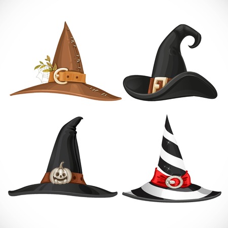 Witch hat with straps and buckles isolated on white backgroundのイラスト素材