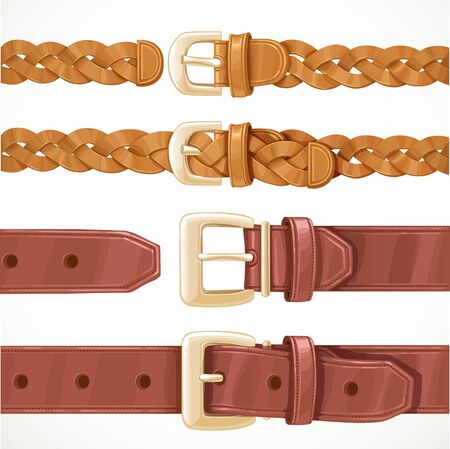 Leather belts with buckles buttoned and unbuttoned variants isolated on white background set 1のイラスト素材