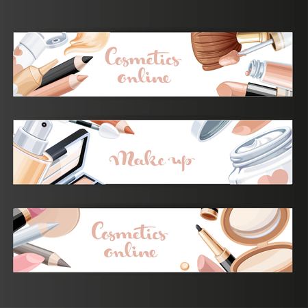Set of three horizontal cosmetic banners on a black backgroundのイラスト素材