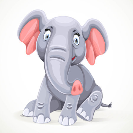 Cute little elephant sitting isolated on white backgroundのイラスト素材
