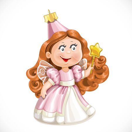 Christmas tree decorations toy girl fairy with a magic wand isolated on white backgroundのイラスト素材