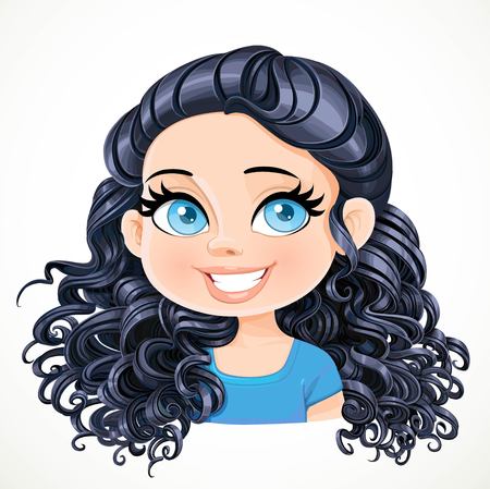 Beautiful blond girl with magnificent curly hair gathered at the nape portrait isolated on white backgroundのイラスト素材