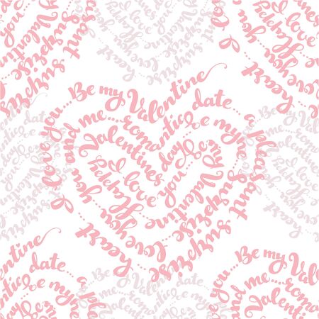 Red seamless pattern from by St. Valentine's Day white calligraphic inscription in the form of heartのイラスト素材