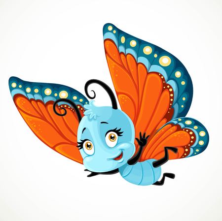 Cute little Butterfly with red and blue wings fly on a white backgroundのイラスト素材