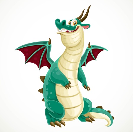 Cute cartoon green dragon isolated on a white backgroundのイラスト素材