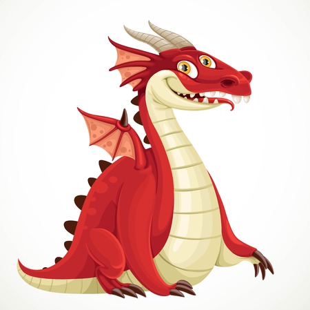 Fabulous cartoon red dragon isolated on a white backgroundのイラスト素材