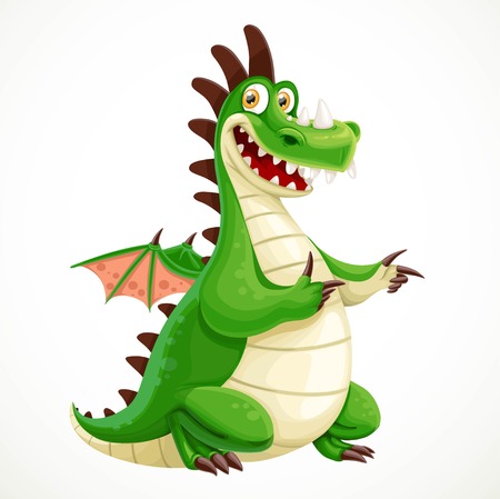 Funny cartoon green dragon isolated on a white backgroundのイラスト素材