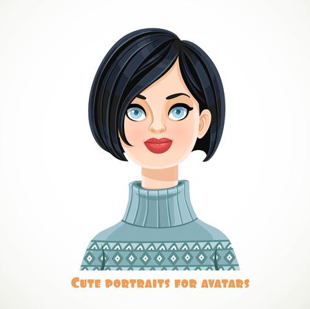 Cute young brunette woman portrait for avatar isolated on a white backgroundのイラスト素材