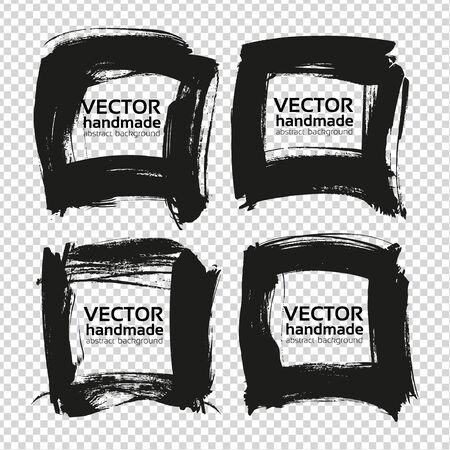 Square frames from black abstract textured smears isolated on imitation transparent backgroundのイラスト素材