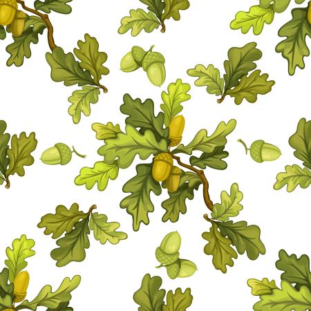 Seamless pattern from oak tree branches with green leaves and acorns object isolated on white backgroundのイラスト素材