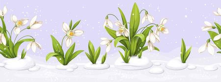 Flowers with snowdrop in repetitive seamless border illustration.のイラスト素材