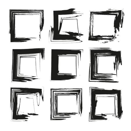 Black abstract textured square smears isolated on a white backgroundのイラスト素材