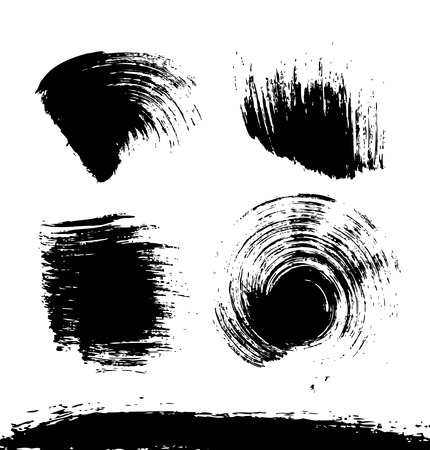 Black textured smears of different forms set isolated on a white backgroundのイラスト素材