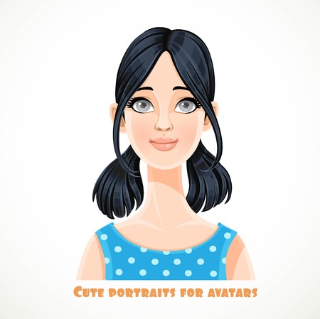 Beautiful gray-eyed brunette woman portrait for avatar isolated on white backgroundのイラスト素材