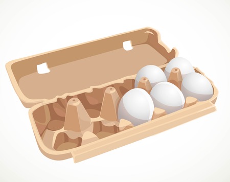 Chicken eggs in a cardboard tray isolated on a white backgroundのイラスト素材