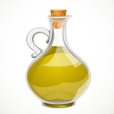 Vegetable olive oil in a transparent bottle with a closed cork stopper isolated on a white backgroundのイラスト素材