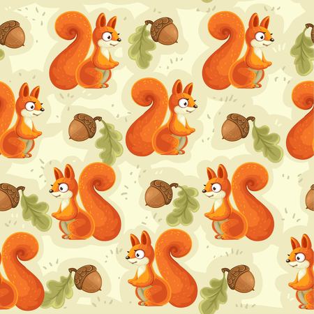 Seamless pattern with cute squirrel cartoon isolated on white backgroundのイラスト素材