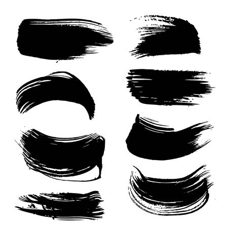 Abstract black ink paint long strokes set isolated on white backgroundのイラスト素材