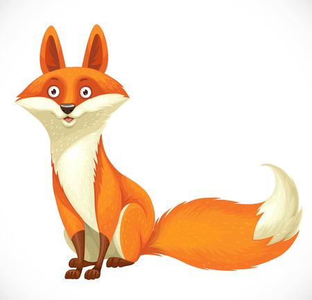 Cute cartoon orange fox sit on white background