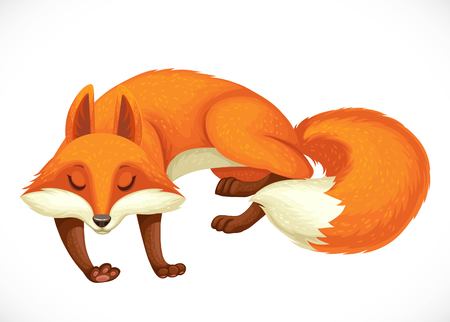 Cheerful wild cartoon orange fox sleep isolated on white backgroundのイラスト素材