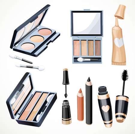 Set of objects cosmetics to emphasize the expressiveness of the eyes isolated on a white backgroundのイラスト素材