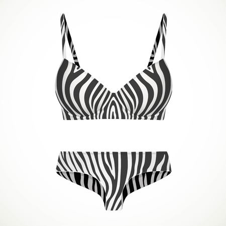 White bra and panties objects in zebra pattern isolated on whiteのイラスト素材