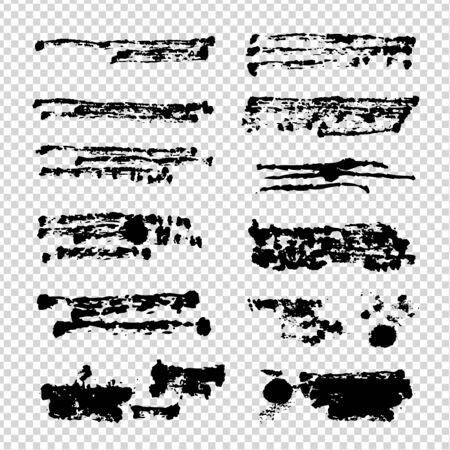 Black textured abstract brush strokes isolated on imitation transparent backgroundのイラスト素材