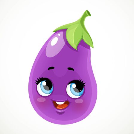 Cute little emoji ripe eggplant isolated on white backgroundのイラスト素材