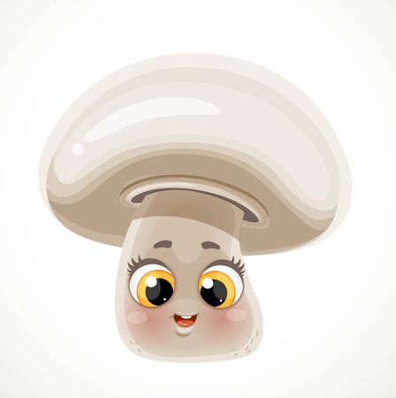 Cute little emoji white mushroom champignon isolated on white backgroundのイラスト素材