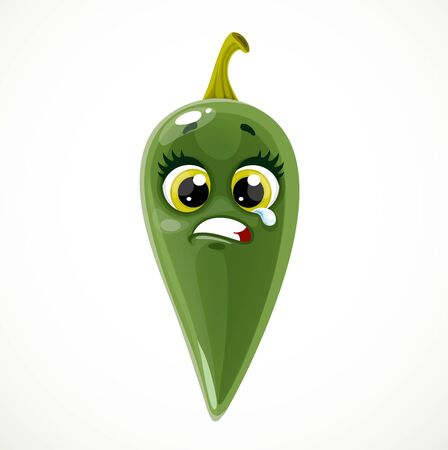 Cute little emoji green bitter jalapeno peppers isolated on white backgroundのイラスト素材