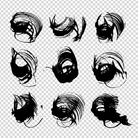 Abstract textured black short smears set isolated on imitation transparent backgroundのイラスト素材